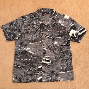 Roundy Bay Hawaiian Camp Shirt Mens XL Grey Short Sleeve Button Down Relaxed Fit